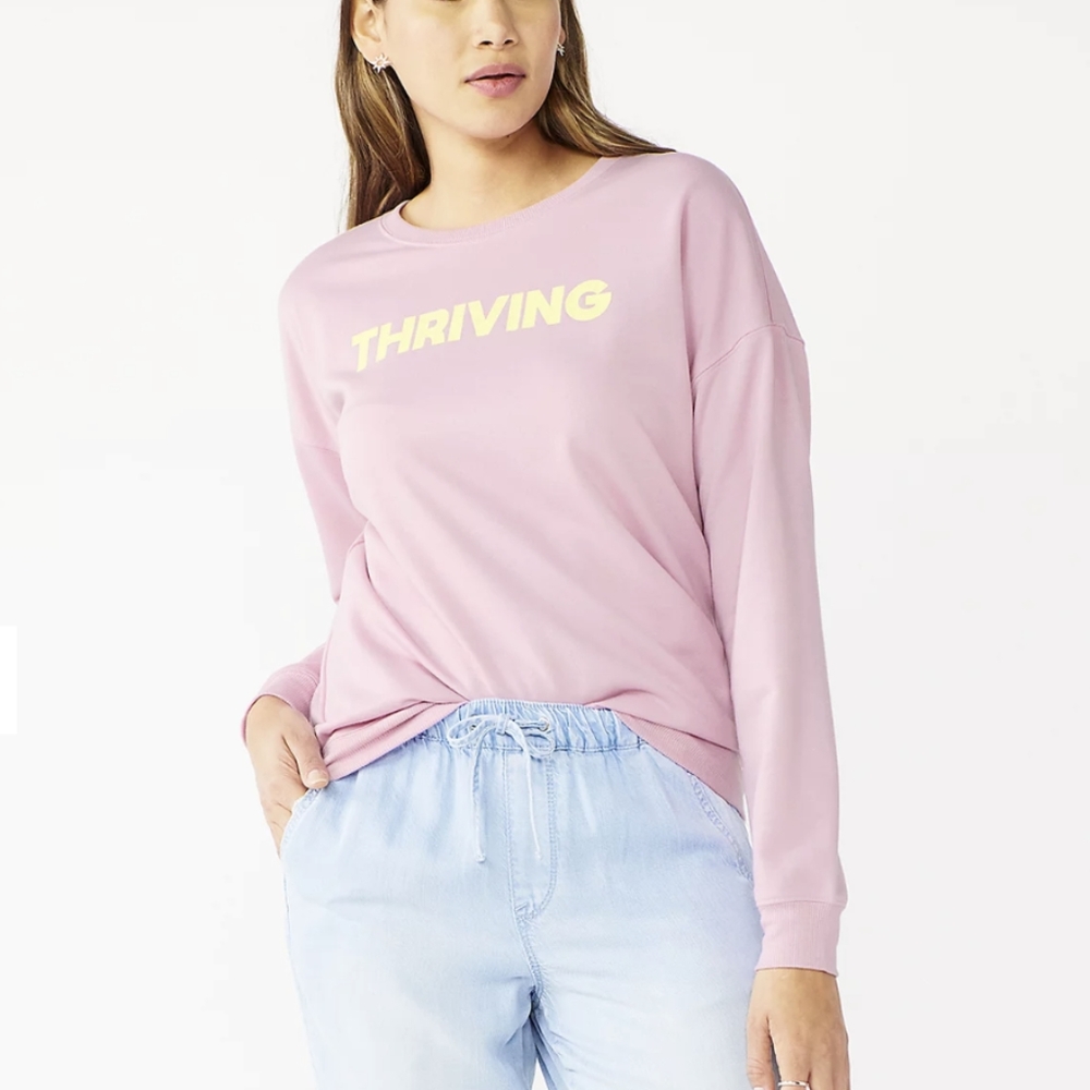 Nine West light purple pink yellow fleece crew neck sweatshirt size 2X